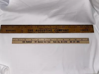 Vintage Wood Advertising Rulers Ben Franklin 12” Augustine Co 15” • $8