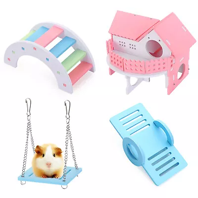 Swing Wooden Rainbow Bridge Hamsters House Pet Sport Exercise Toys Set Gerbil • £2.51