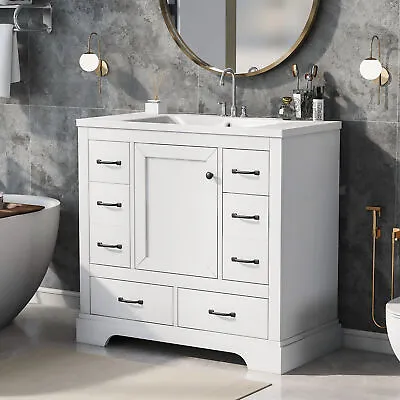 36  Bathroom Vanity W/ Top Sink 6 Drawers Freestanding Vanity Storage Cabinet • $498