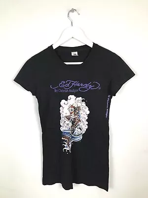 Women's M/US10/EU38/UK12Ed Hardy Y2K Chinese Fish TshirtTeeBlackStreetwear • $19.99