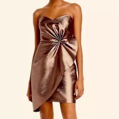 Aidan Mattox Size 12 Metallic Strapless Dress Bronze Black Womens NEW • $52.50