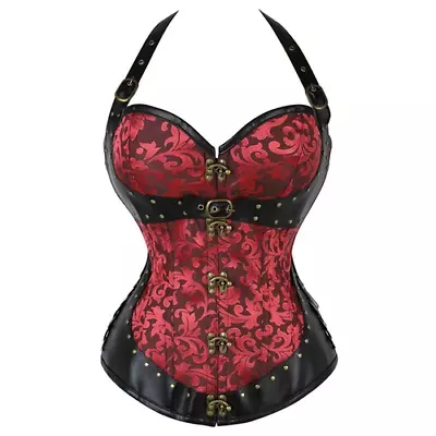PU Leather Corset Steampunk Gothic Lace Up Corsets Shapewear Bustiers Vest NEW • $36.54