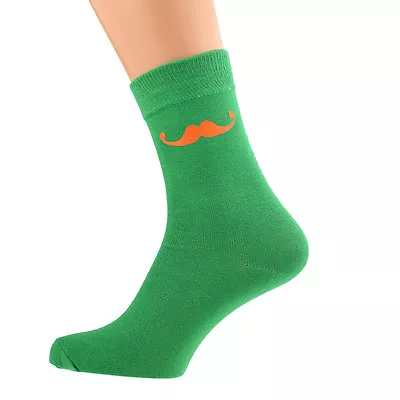 Green Socks With Orange Moustache Size 5-12 X6N006 • $6.30