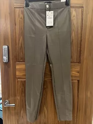 Zara Size M Light Brown Women’s Faux Leather Trouser Leggings • £8.50