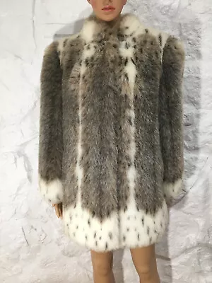 $100 • Buy Vintage 80s Faux Fur Cheetah Snow Leopard Coat Vegan Made In USA