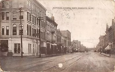 Mankato Minnesota~Citizen's Bank~Furniture~Street Clock~1909 B&W Postcard • $5.50