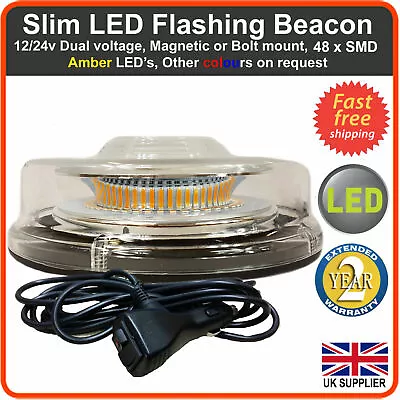 Amber Flashing BEACON LED Magnetic/Bolt Recovery Warning Strobe Light Bar • £25.95