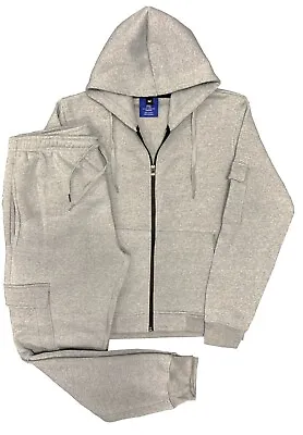 Men Zip Up Fleece Sweatsuit With Cargo Pockets Sweat Jacket & Sweatpants Outfit • $59.99