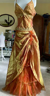 BNWT Vintage CHERLONE 1980s Edwardian Style GOLD Copper Chiffon Dress Size 14-16 • £45