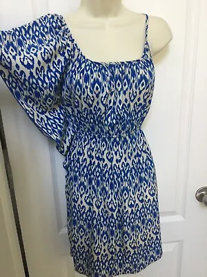 Soprano Size Small 4 Woman's Blue Ivory One Shoulder Dress • $20.99