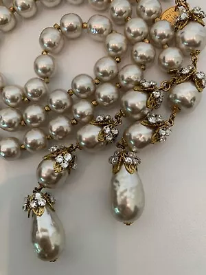 Sign Miriam Haskell Pear Shape Gray Pearl Baroque Rhinestone Necklace Jewelry • $305