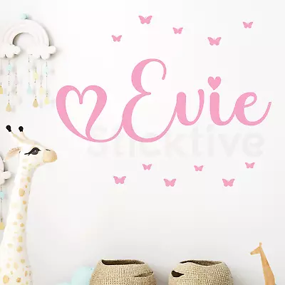 Heart Personalised Kids Name Decal & Butterfly Wall Stickers-bedroom Baby Girl • £3.95