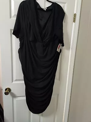 Kiyonna Plus 5X Ruched Body Con Black Dress Sheer Prom Evening Party Wedding  • $60