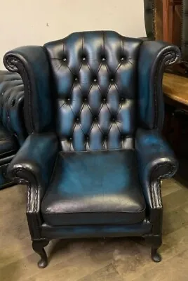 Chesterfield Queen Ann Chair In Cobalts And Sapphire Blues Gorgeous Colour  • £495