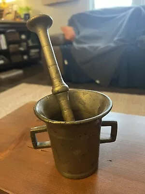 Antique Brass Mortar & Pestle Kitchen Apothecary Heavy • $29.99