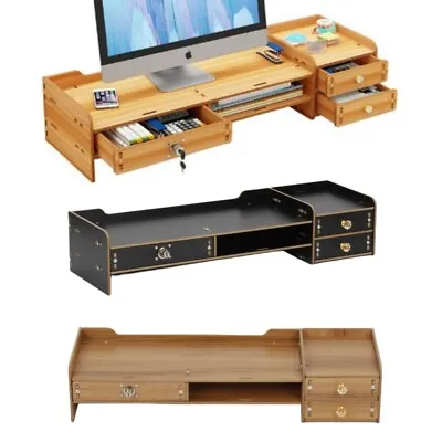 Wood Monitor Stand Riser With Storage Drawer Desk Laptop Organizer Stand Riser • $39.88