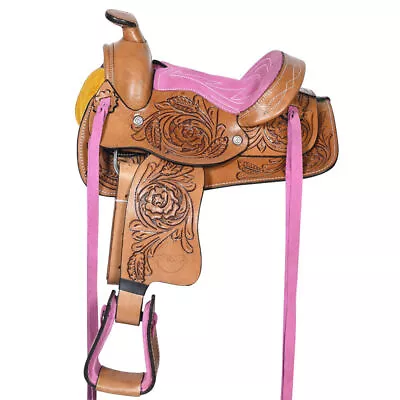 Kids Youth Children Miniature Pony Horse Saddle Leather Pleasure Western Floral • $259