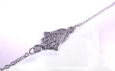 Hamsa Silver Bracelet Evil Eye Charm Hand Of Fatima Pendant Anklet Ankle Chain • £5.95