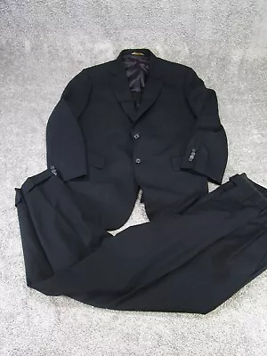 Brooks Brothers Brooksease Full Suit Mens Size 45 Wool Stripe Navy Blue • $35.99