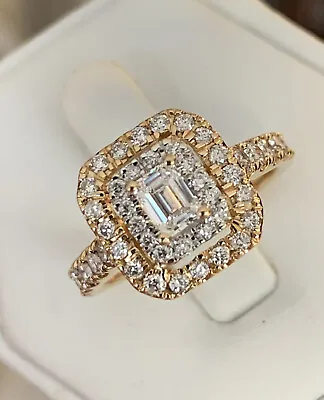 $749 • Buy $2499 ZALES 14K Yellow White Gold 1Ct Emerald Cut Diamond Halo Ring Size 5