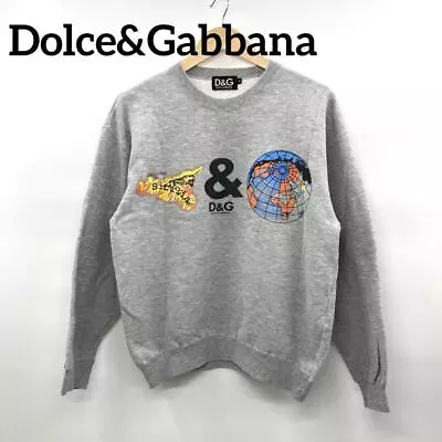 DOLCE & GABBANA DG Logo World Globe Pattern Knit Sweater Gray Pullover Size M • $165.64