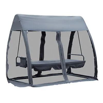 Outsunny Garden Swing Chair Patio Hammock 3 Seater Bench Canopy Lounger Grey • £195.99