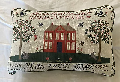 Vintage Tapestry Pillow Home Sweet Home ABC House Nature Folk Art 12”x 18” • $14.99