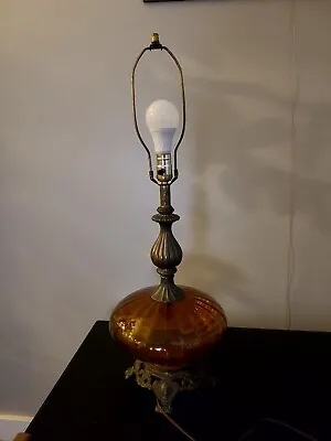 Vintage Lamp Amber Glass Hand Blown Cast Iron EF & EF Industries Chicago IL #502 • $199.99