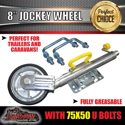 8  Swing Up Jockey Wheel & 75x50mm U Bolts Caravan Boat Trailer Fully Greasable • $100