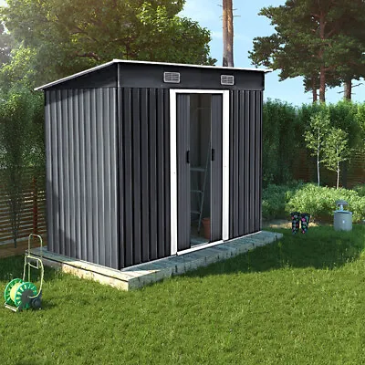 4*6ft Pent Metal Shed Airflow Wrok Garden Tool Shed &Base Outdoor Building House • £205.95