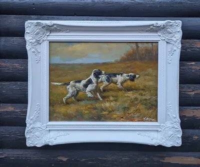 HUNTING DOGS FRAMED ORIGINAL OIL PAINTING Signed L. ELFORD • £268