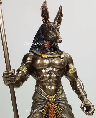 10  Egyptian Anubis Jackal W Cobra Scepter Statue Sculpture Antique Bronze Color • $59.85