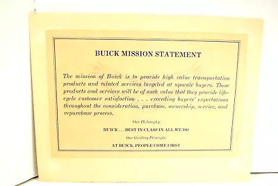 Buick Vintage Mission Statement 14x9 Wall Certificate / Sign RARE • $12.71