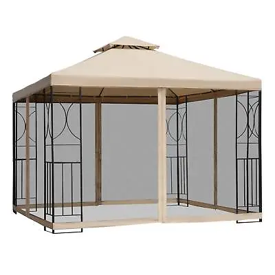 Outsunny 3x3(m) Outdoor Gazebo Patio Pavilion Canopy Tent W/ Netting & Shelf • £179.99