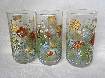 Vintage Corelle Wildflowers 14 Oz Floral Drinking Tumbler Glasses Set Of 3 Rare • $40