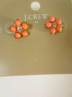 J.Crew Factory Crystal Flower Stud Earrings NWT $22.50 White A6386 Orange • $10