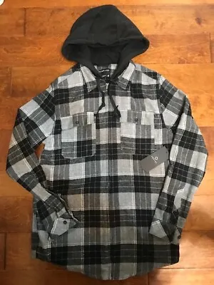 $30 • Buy NWT Empyre Chancer Grey & Black Hooded Flannel Shirt Size Large FREE SHIPPING!