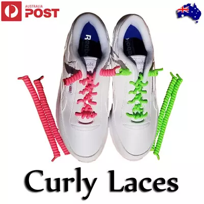 Curly Shoe Laces No Tie Elastic Twisty Spiral Unisex Kid Adult Disability Bright • $7.95