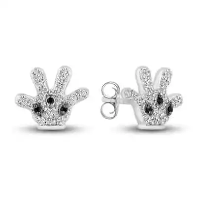 Mickey Mouse Earring Lab Created Black & White Diamond 925 Sterling Silver Round • $153.72
