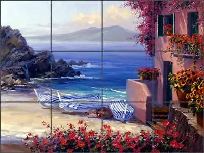 Mediterranean Tile Backsplash Mikki Senkarik Seascape Art Ceramic Mural MSA010 • $125