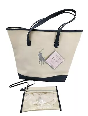 Ralph Lauren Romance Signature Canvas Tote Bag Purse Polo Beach Gym Wristlet  • $67.43