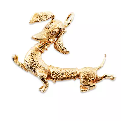 Vintage 14k* Yellow Gold Diamond 0.03 Cts Whimsical Dachshund Dog Pendant • $1170