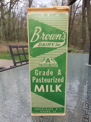 1950's BROWN'S DAIRY GRADE A PASTEURIZED MILK CARTON (Ogdensburg NY) • $5.99