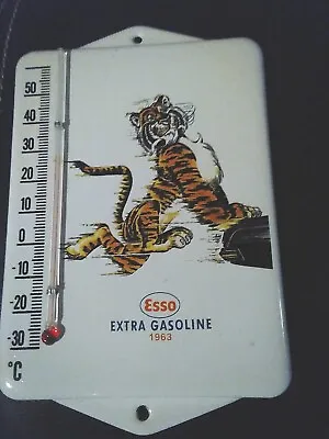 Vintage Antiqu Porcelain Esso Extra Gasoline 1963 Working Thermometer Look 8×5 S • $39