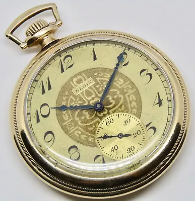 ELGIN Open Face Art Deco Pocket Watch 12 Size 17 Jewels GF Case • $65