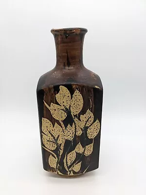 Pacific Stoneware Pottery Vase Boho Style Botanical Leaves Signed B Welsh 10.5  • $24.99