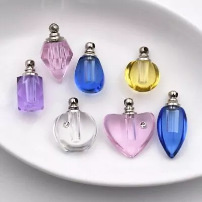 5pcs Crystal Glass Vial Pendant Miniature Perfume Bottle Charms Necklace Pendant • $17.60