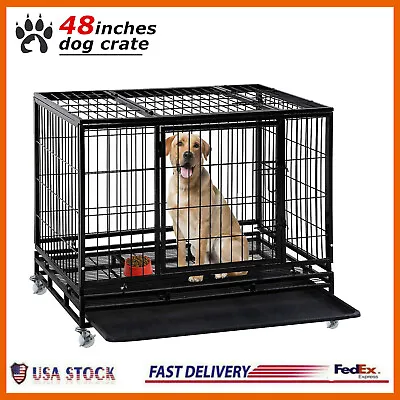 $189.99 • Buy 48  Large Dog Crate Heavy Duty Strong Metal Dog Cage XL XXL Pet Kennel  W/ Tray