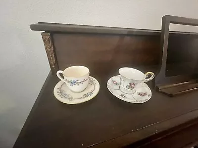 Vintage Mini Tea Cup & Saucer Set Gold/White  With Flowers • $15