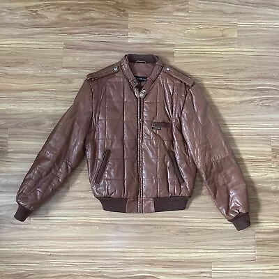 VINTAGE Members Only Leather Jacket Bomber Mod Racer Brown Size 44 • $30